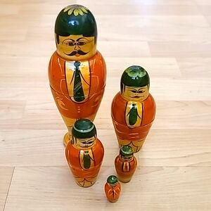 Matryoshka Wooden Set of 5 Nesting Doll Boxes Original Old Hand Crafted Painted